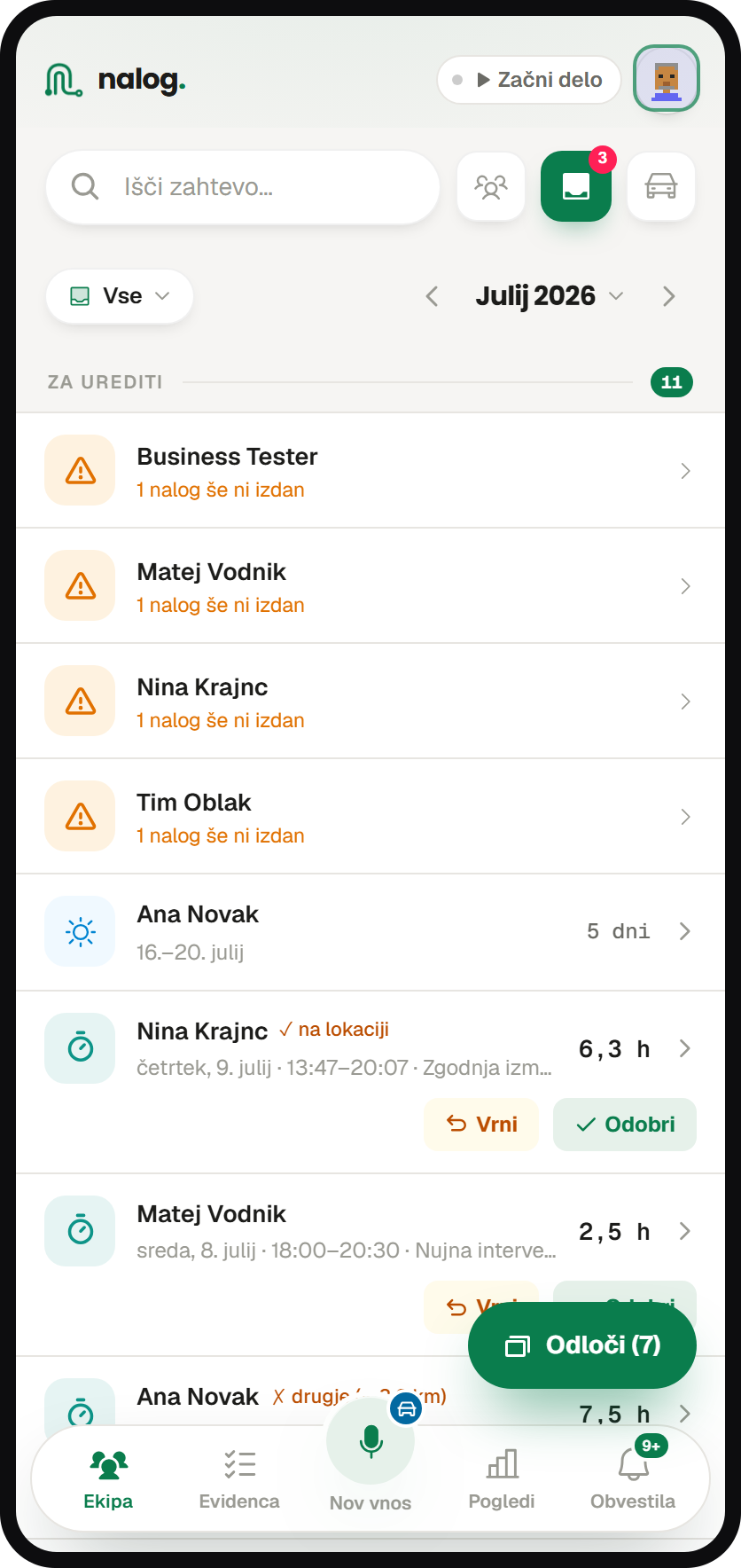 Zahteve na telefonu — vse prošnje in nalogi na enem mestu